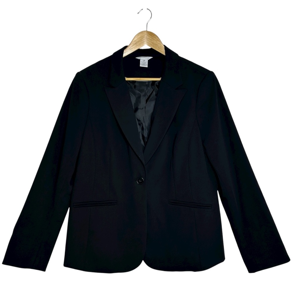 Liz Claiborne Collection Versatile Wear 1 Button Pockets Lined Black Blazer 16